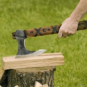 Camping Axe Hatchet 19 Inch – 1095 High Carbon Steel Bearded Axe with Rosewood Handle &amp Leather Wrap Outdoor Wood Chopping Hatchet with Genuine Leather Sheath