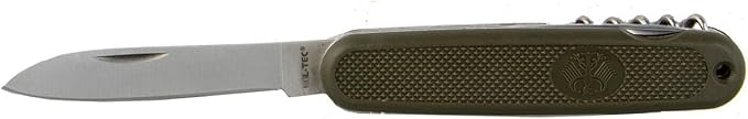 Mil-Tec German Army Style Compact Portable Heavy-Duty Olive Drab Multi-Tool Pocket Knife for Outdoor Enthusiasts Campers Hikers | Steel Fixed Blade | Cutting Slicing Carving | Everyday Carry