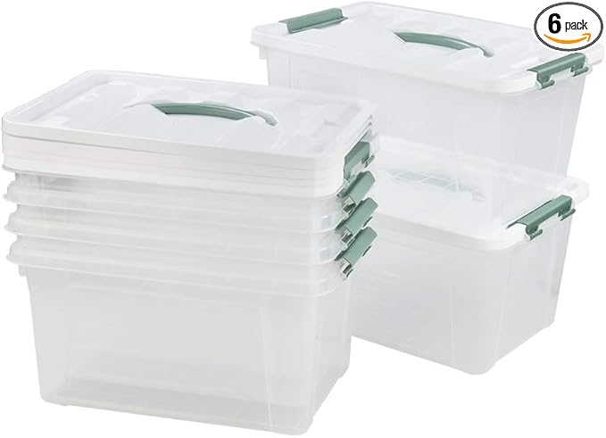 Gloreen 14 Quart Clear Storage Bins with Lid Multipurpose Plastic Latch Box 6 Packs