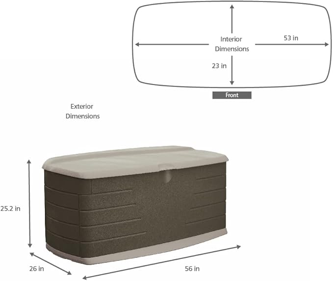 Rubbermaid Large Resin Outdoor Storage Deck Box with Seat (90 Gal) Weather Resistant Brown Deck Organization for Home/Backyard/Pool Chemicals/Toys/Garden Tools/Porch/Patio Cushions
