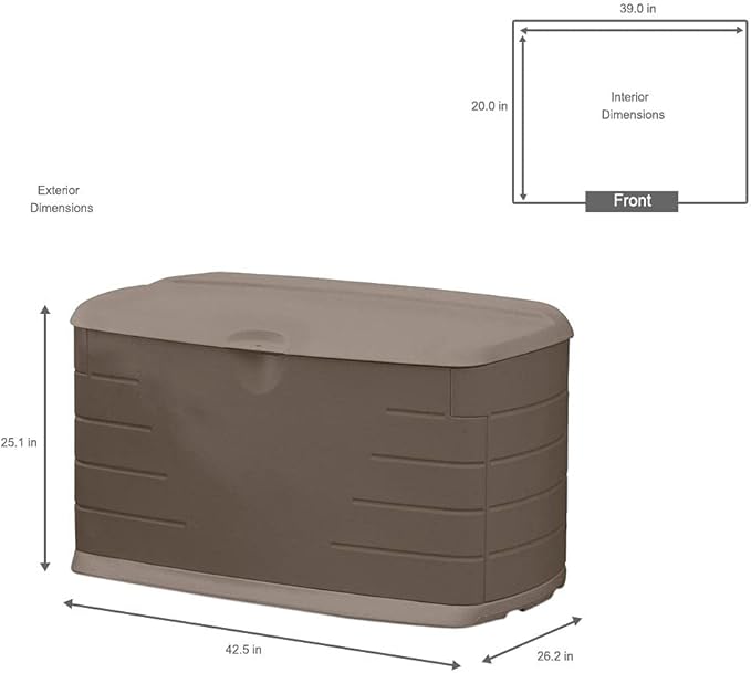 Rubbermaid Medium Resin Outdoor Storage Deck Box (73 Gal) Weather Resistant Brown Deck Organization for Home/Backyard/Pool Chemicals/Toys/Garden Tools/Porch/Patio Cushions