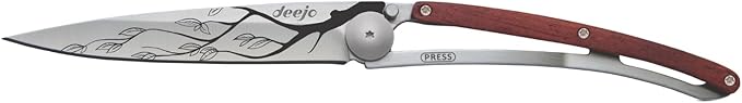 deejo - 27G Folding Pocket Knife with Belt Clip - Tree Design 2.95-Inch Stainless Steel Blade Coral Wood Handle - Lightweight Everyday Carry for Home Work and Outdoor Use