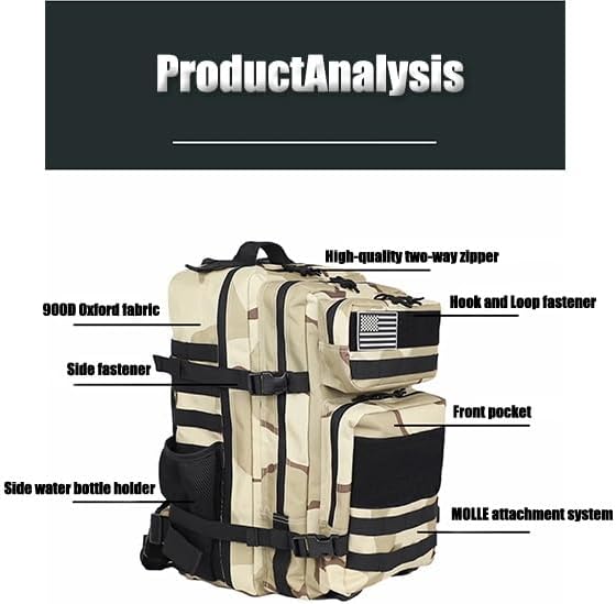 45L Military Tactical Backpacks Molle Army Assault Pack Bug Out Bag Hiking Treeking Rucksack Large Capacity Backpack Backpack(Black and red)