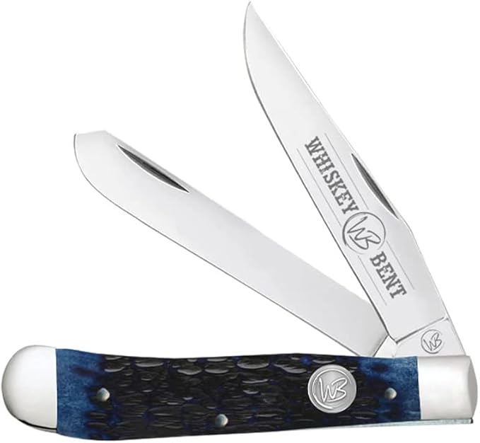 WHISKEY BENT HAT CO. Traditional Trapper Folding Pocket Knife 4.125 Closed Length 440C Stainless Steel Blades (Blueberry)