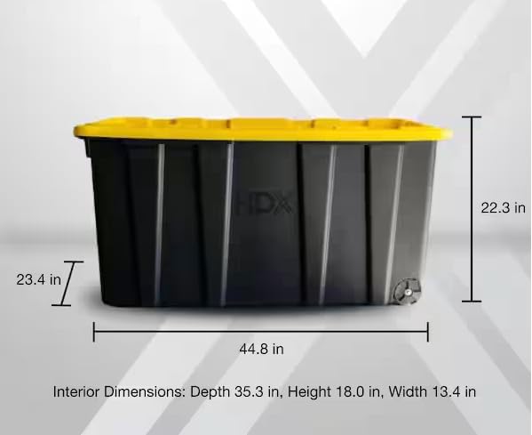 77 Gallon Tough Storage Tote with Wheels Black with Yellow Lid