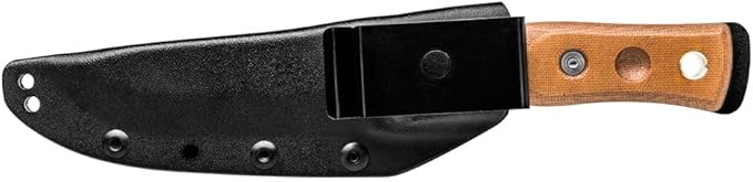 Tops Knives Fieldcraft by Brothers of Bushcraft Full Tang Fixed Blade- Black Traction Coating Finish- Black Kydex Sheath w/Rotating Spring Steel Clip (Tan Canvas Micarta Handle)