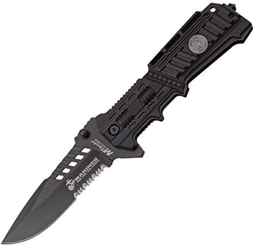 MTECH USA Pocket Folding Knife Licensed by USMC Pocket Clip Tactical Survival Rescue EDC (1000 Black)