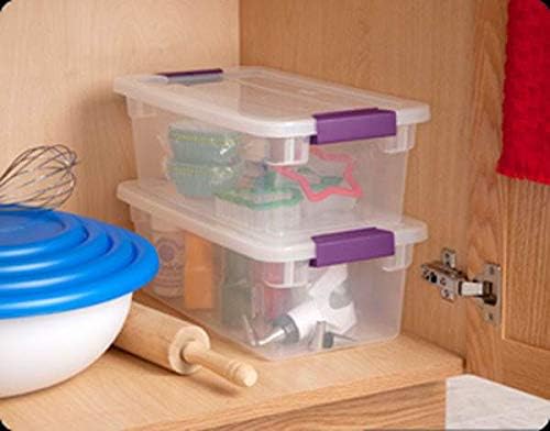 Sterilite 6 Qt ClearView Latch Storage Box Stackable Bin with Latching Lid Plastic Container to Organize Shoes in Closet Clear Base Lid 12-Pack