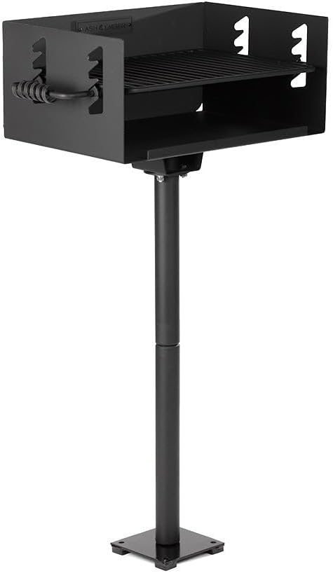 Ash &amp Ember 384 Sq. In Park-Style Charcoal Grill Single Post Barbeque Grill with Bolt-Down Base Adjustable Grate Height with Spring Handles Outdoor Camping &amp Backyard BBQ Cookout