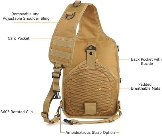 Tactical Sling Bag ventilated Pack Military Rover Shoulder Backpack EDC removable Water-Resistant breathable(Black)