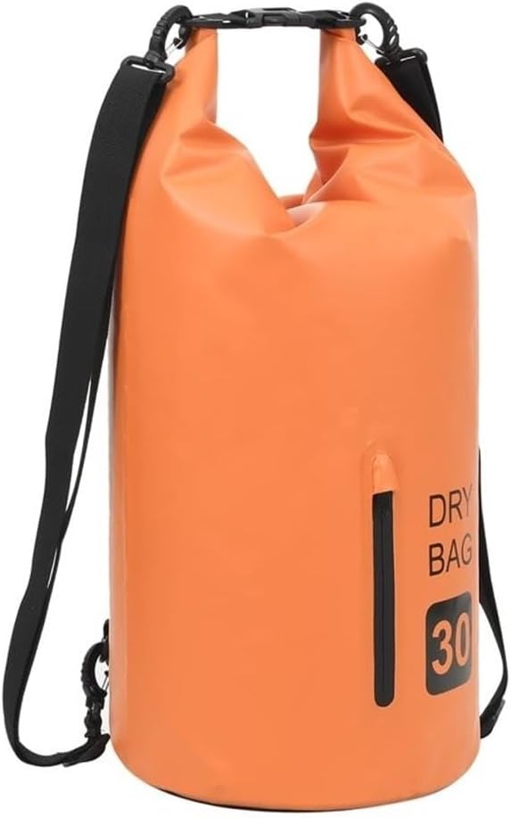 Pemberly Row Lightweight Durable PVC Dry Bag 7.9 gal Capacity Waterproof with Zipper Orange Finish Adjustable Shoulder Straps Foldable Design for Boating Surfing Outdoor Travel