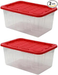 27 Gallon Clear Plastic Storage Bin with Red Lid for Home Organization &amp Garage Storage Multi-Purpose Lidded Container for Clothes Craft Supplies &amp Seasonal Decorations