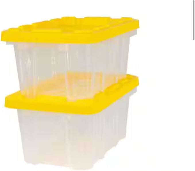 9 Gal. Tough Storage Tote in Clear with Yellow Lid