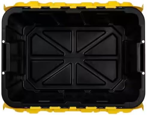 12 Gal. Tough Storage Flip Top Tote in Black with Yellow Lid High-Grade Resin Stackable Lockable