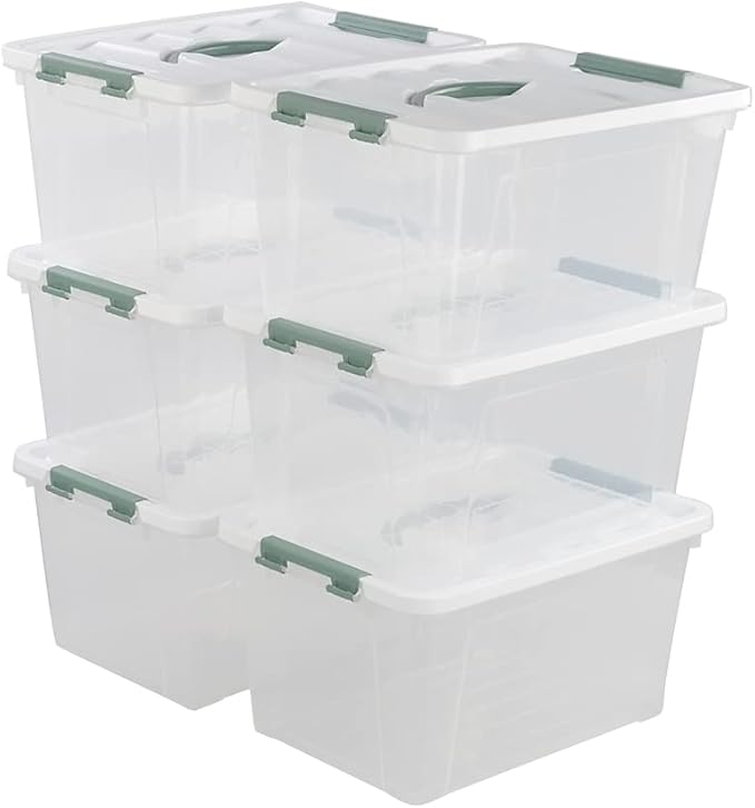 Gloreen 14 Quart Clear Storage Bins with Lid Multipurpose Plastic Latch Box 6 Packs