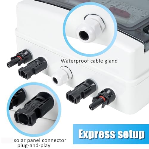 2 String 500V PV Combiner Box 2 in 2 Out Dual String 63A DC Circuit Breaker with Solar Disconnect Function Surge Protection IP65 Weather-Resistant Enclosure