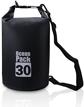 JIAN YA NA Waterproof Dry Bags Roll Top Dry Compression Sack Keeps Gear Dry Bags with Adjustable Strap for Outdoor Kayaking Beach Rafting BoatingBonus Waterproof Phone Case (Black 30L)