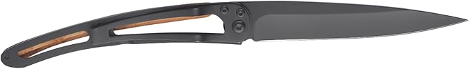 deejo - 27G Folding Pocket Knife with Belt Clip - Art Déco Design 2.95-Inch Stainless Steel Blade Black Titanium Finish Coral Wood Handle - Lightweight EDC for Home Work and Outdoor Use
