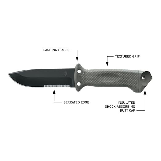 Gerber Gear LMF II Infantry Survival Knife Made in USA Military Grade Tactical Fixed Blade with Serrated Edge Shock Absorbing Handle Molle Sheath and Sharpener Green