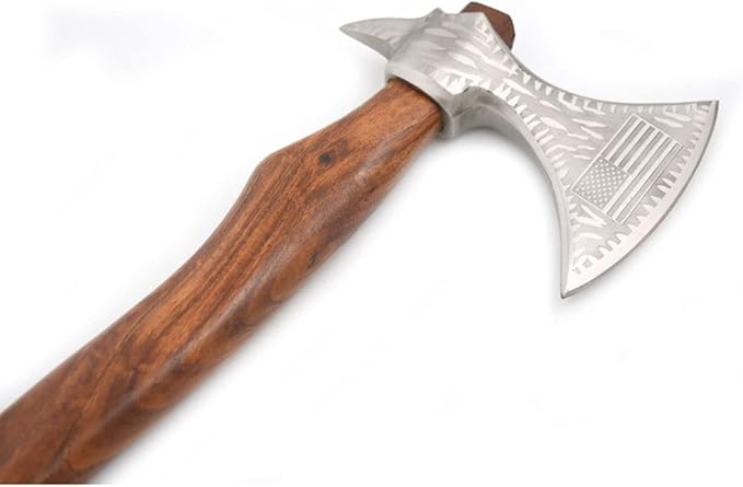 Hand Forged Viking Bearded Axe – 1075 High Carbon Steel Handmade Medieval Style Camping &amp Hunting Axe with Ash Wood Handle and Leather Sheath (Flag)