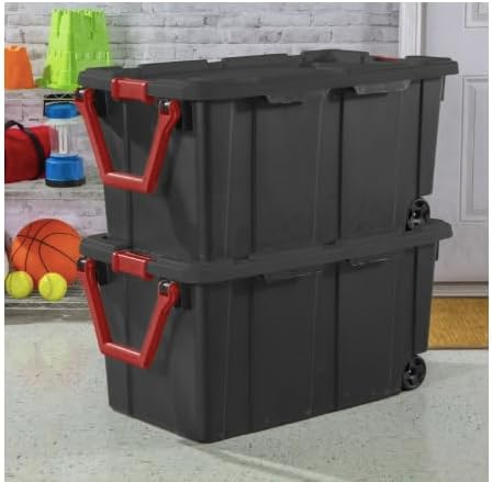 40 Gallon Wheeled Industrial Tote Plastic Set of 2 (Black)