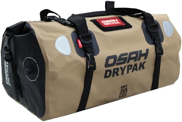 Waterproof Duffel&amp Luggage Bag - Motorcycle Dry Bag Tail Saddle Bags with Roll Top ClosureLarge Storage Spacefor Camping Kayaking Fishing &amp Traveling(MudBrown 60L)