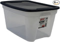 Edge Plastics 5 Gallon Classic Storage Tote 6 Pack durable storage in for home or garage with secure snap lid designed for stacking (6 Clear with Ink Lid 5 Gallon)