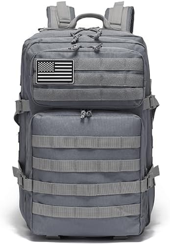 Men and Women 45L Outdoor Camouflage Backpack Capacity Hiking and Camping Bag Multi-functional Storage 3D Backpacks (Grey 45L)