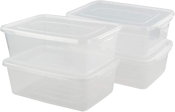 Jekiyo Clear Plastic Storage Bin 14 Quart Latching Box Container with Lid 4 Packs