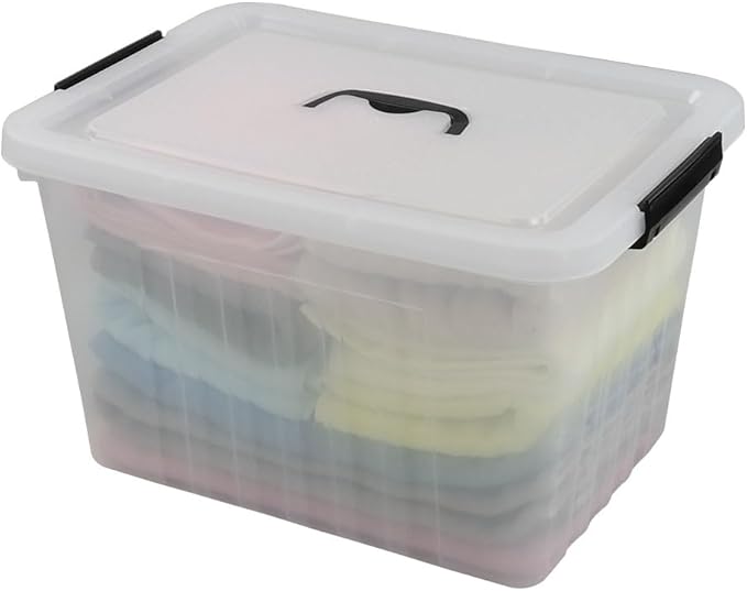 25 Quart Clear Latching Tote Plastic Storage Bin with Black Handle Pack of 4
