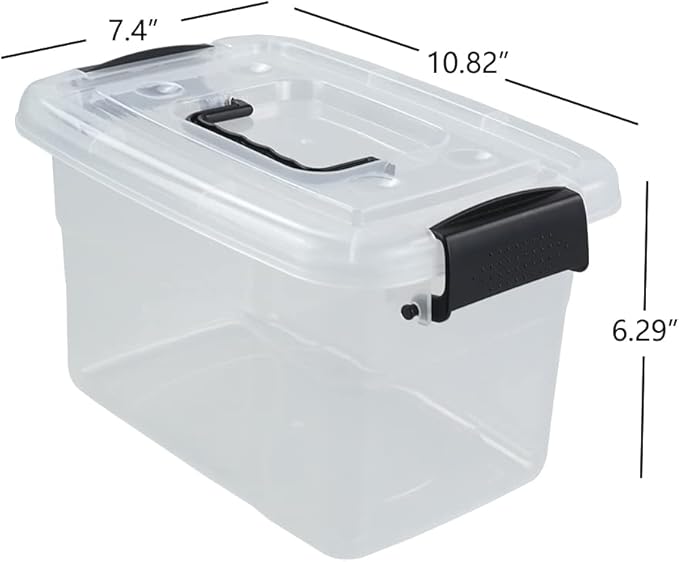 5.5 Quart Clear Small Plastic Storage Box Latch Storage Bin 6 Packs