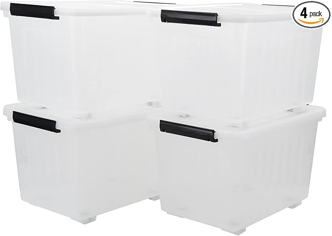 4-Pack Plastic Storage Box 50 L Clear Large Storage Bin with Wheels