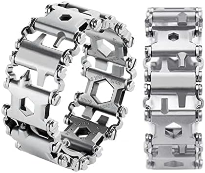 Multitool Bracelet 29 in 1 Tools Bracelet for Men and Women Stainless Steel Multi-Functional Tool Utility Wrist Survival Band for Sailing Travel Camping Hiking-Silver