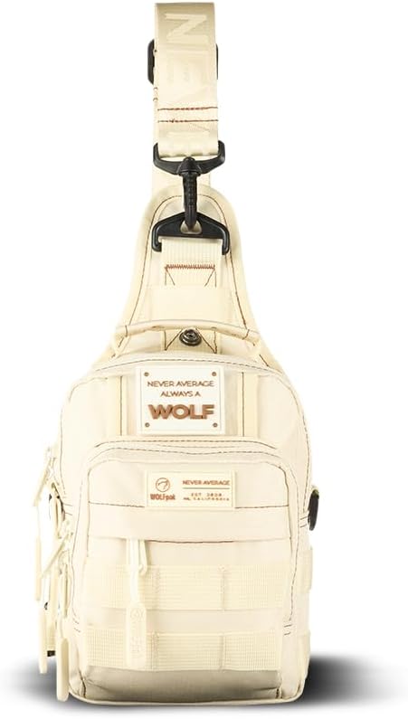 WOLFpak 4L Mini Tactical Sling Bag (Vanilla) Compact Crossbody Backpack for Gym Travel &amp EDC | Tactical Shoulder Bag with Multiple Pockets – Lightweight Durable Sling Pack for Men &amp Women
