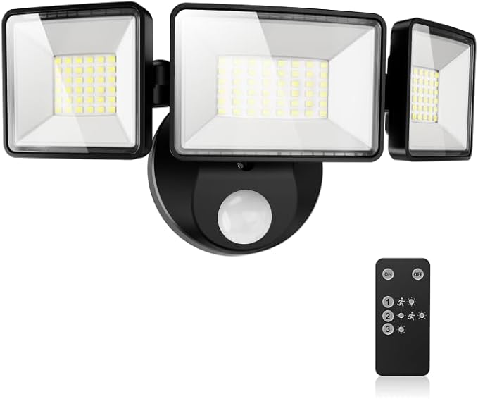 7500LM LED Security Light Motion Sensor Outdoor Lights Adjustable 3 Head Hardwired LED Flood Lights Outdoor IP66 Waterproof 38W Motion Detected Lights for Outside House Garage Yard