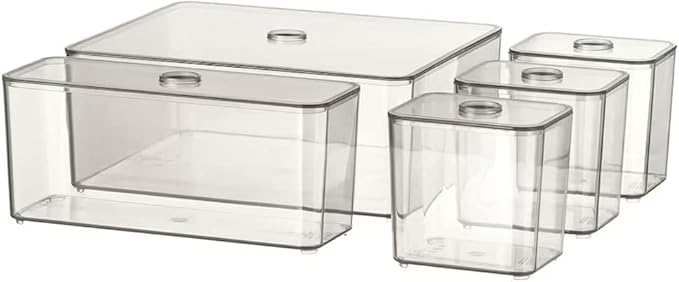 GODMORGAN Plastic Square Box with Lid (Clear Standard) - Set of 5 to Organise Jewllery and make up and Accessories
