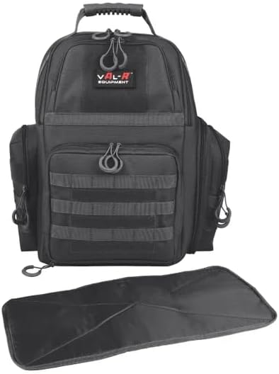 Val-R Tactical Pistol Range Backpack - Heavy Duty Shooting Range Bag with Internal Frame Multi-Pistol Storage Integrated Rain Cover and Lockable Zippers for Handguns and Ammo - Color: Black