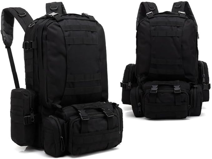 Tactical Backpack Military Molle Hiking 55L Outdoor Mountaineering Camping Traveling Camouflage Tactical Black