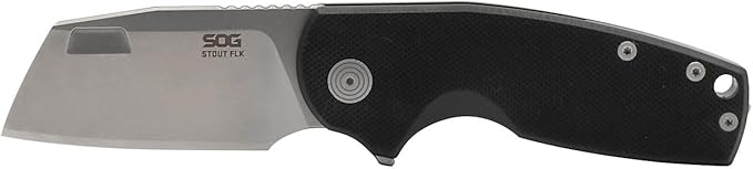 SOG Stout FLK Cleaver Daily Carry Folding Knives | G10 &amp Steel Handle | CRYO D2 Steel Blade | Short-Blade Frame Lock Folder