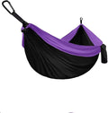 Double Camping Hammock Portable Indoor Outdoor Tree Hammock with 2 Hanging StrapsLightweight Nylon Parachute Hammocks for Backpacking Travel(Black/Purple)