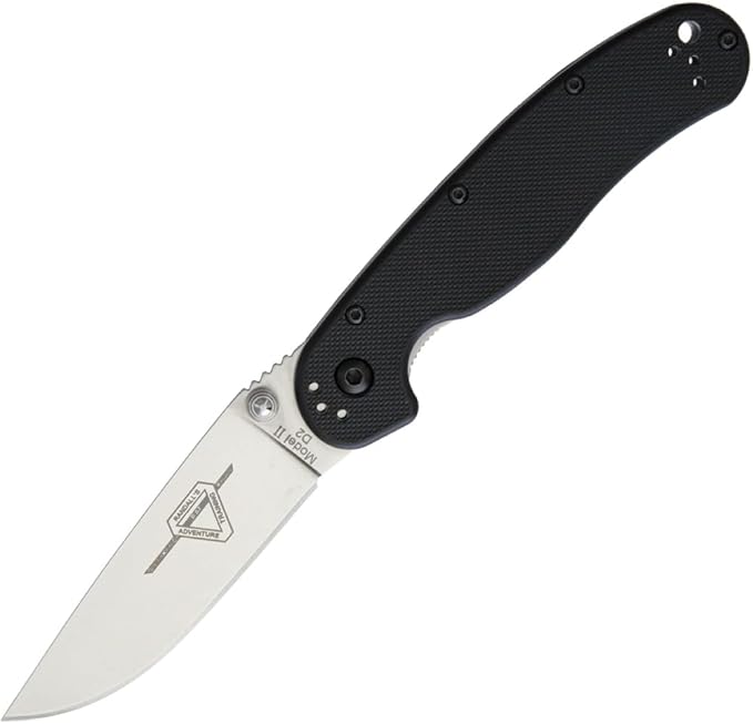 Ontario Knife Company Rat 2 Satin D2 Tool Steel Drop-Point Blade Folding Pocket Knife Black Handle Liner Lock Knife Everyday Carry Knife – ON8828