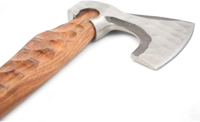 Hand Forged Viking Bearded Axe – 1075 High Carbon Steel Handmade Medieval Style Camping &amp Hunting Axe with Ash Wood Handle and Leather Sheath (Brown-Hand Forged)