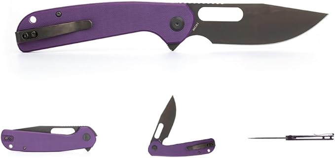 LIONGMAH Folding Pocket Knife for Everyday Carry Perfect Tool for Outdoor Activities 3.75 BladeG10 Handle Liner Lock additional flipper top flipper thumb hole (Right-handed version)