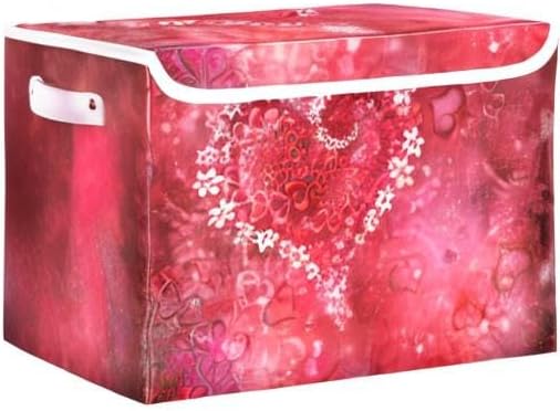 senya Valentines Storage Baskets Collapsible Storage Bins with Lids Floral Heart Storage Boxes Clothes Baskets for Organizing