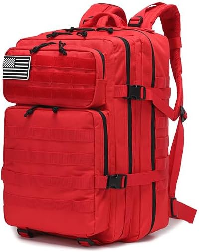 Men and Women 45L Outdoor Camouflage Backpack Capacity Hiking and Camping Bag Multi-functional Storage 3D Backpacks (Red 45L)