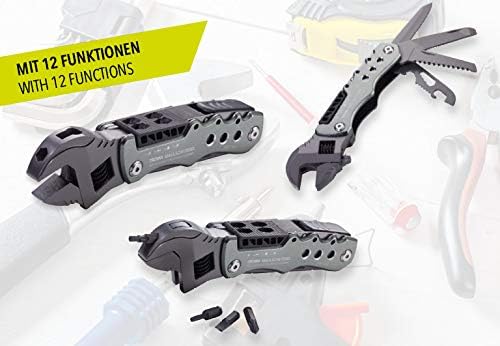 TROIKA Multi-Tool with 12 Functions and Locking Function – MAULSCHLÜSSEL – Adjustable Wrench Knife Saw File – Bottle + can Opener – 4 bits... Slotted Phillips Screwdriver – 420 Stainless Steel