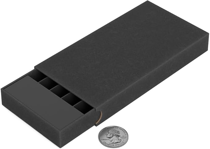 100 Pack – Child Resistant &amp Recyclable Slim Pre-Roll Paperboard Boxes with Press Button &amp Foam Insert – Sustainable Storage for Small Products (Black)