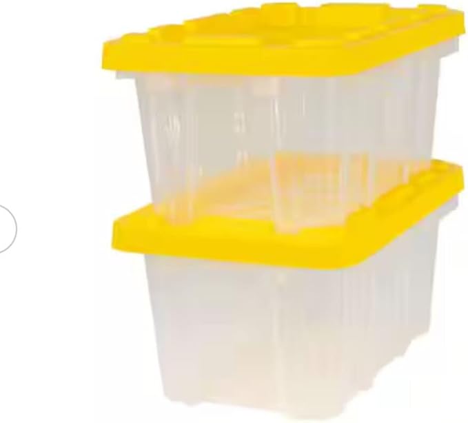 9 Gal. Tough Storage Tote in Clear with Yellow Lid
