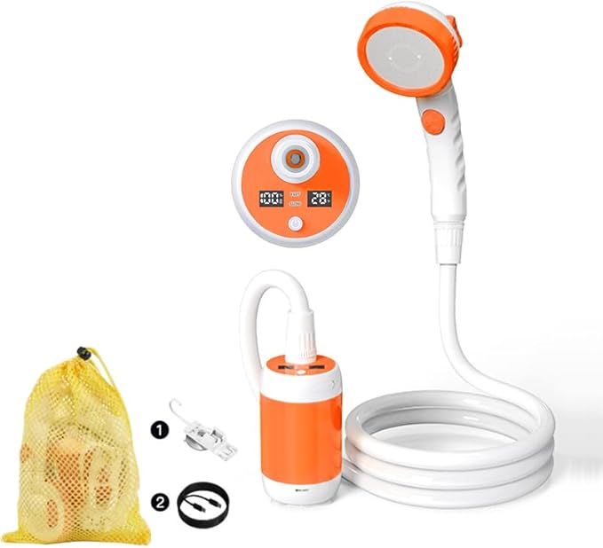 Iron Hammer Portable Outdoor Shower System with Intelligent Digital Display IPX7 Waterproof Camping Shower 5200mAh Rechargeable Battery 3 Water Discharge Modes &amp Real-Time Temperature Monitorin