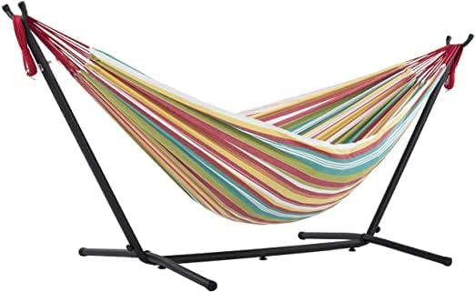 450lbs Capacity Double Hammock Adjustable Hammock Bed with 9ft Heavy Duty Steel Stand Includes Portable Carrying Case Easy Set up